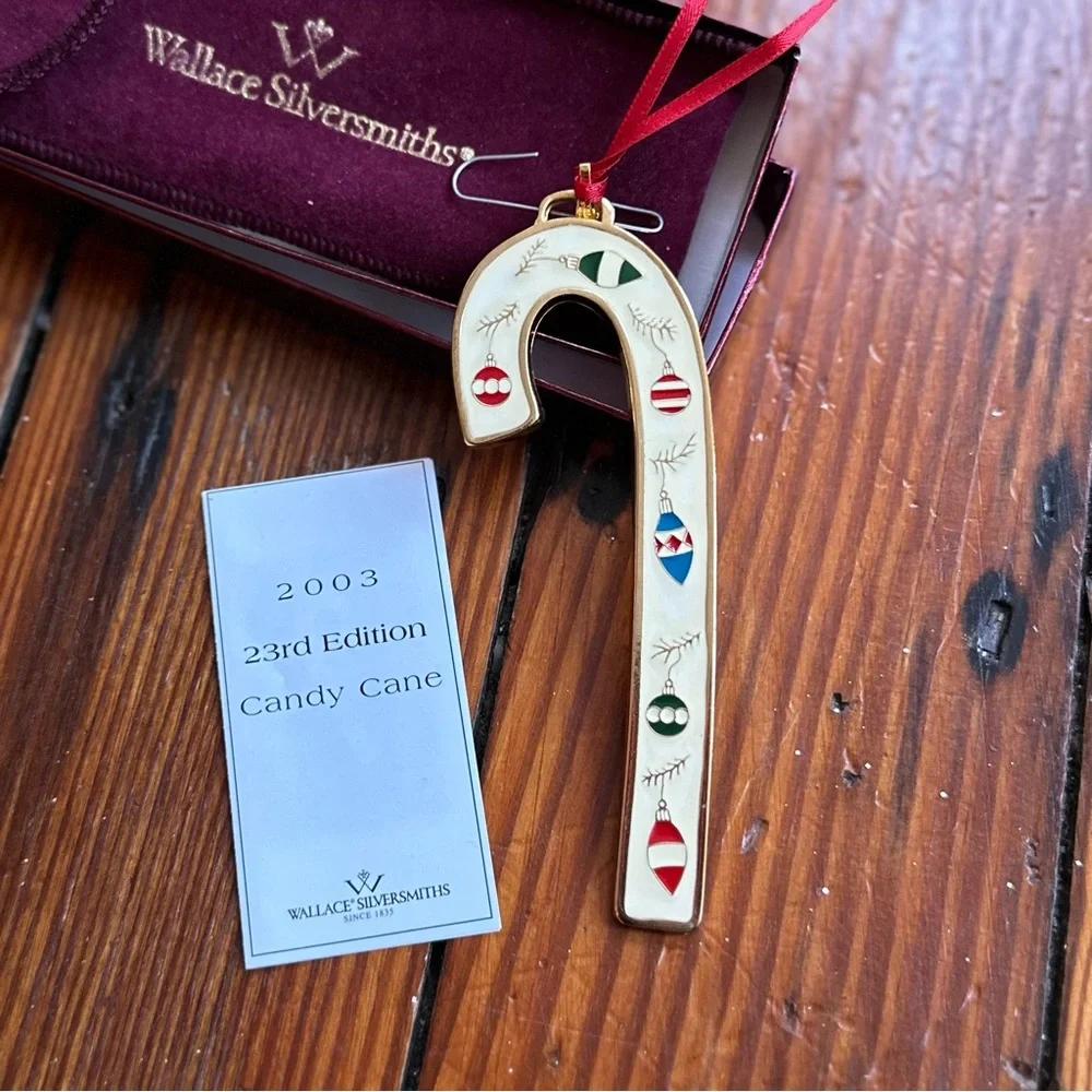 Vintage 00s Wallace Silversmiths 2003 Christmas Candy Cane ornament orig package